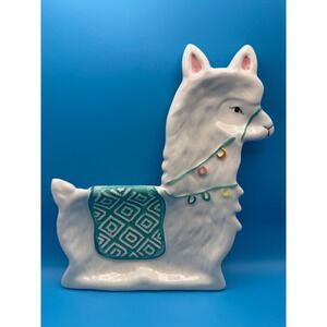 DEI Llama Ceramic Serving Tray Home Decor White Teal Good 11813 Dish